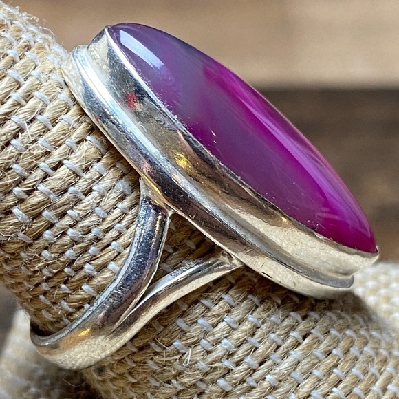 New Pink Striped Agate Crystal Stone Silver Overlay Ring Size 8.5 - 8.75 - Picture 4 of 8